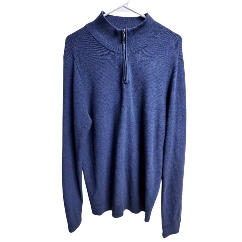 Nordstrom Men’s Half Zip Sweater Blue Cotton Cashmere Blend Size M